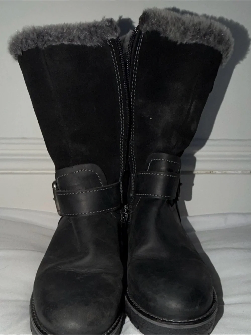 Bos. & Co. Black Fur-Lined Mid-Calf Heeled Winter Boots